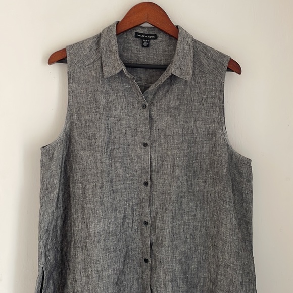 Saks Fifth Avenue Midi Shirt Dress Women’s Sz XL 100% Linen Sleeveless Pockets - Picture 3 of 12